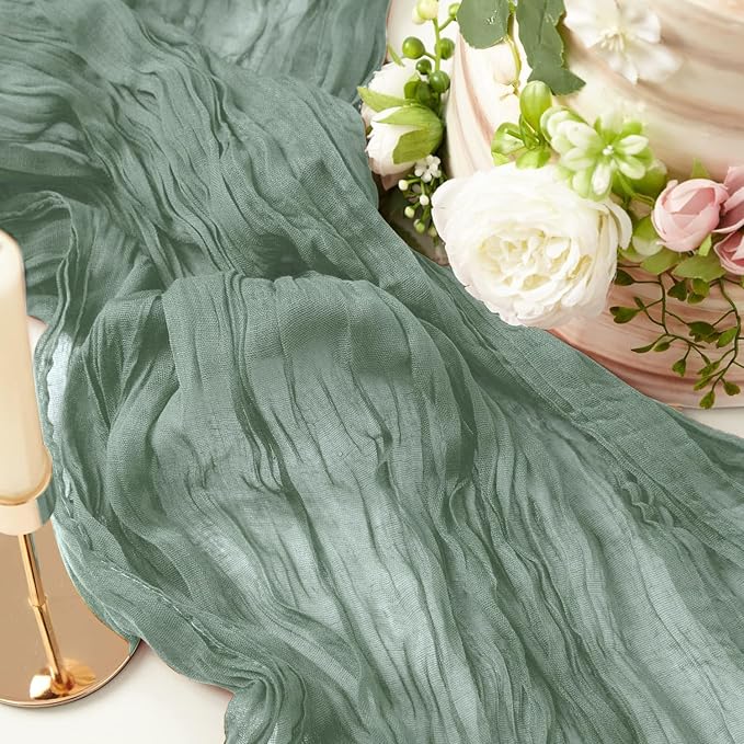 8 Pack 10Ft Sage Green Cheesecloth Table Runner 35x120 inch Boho Gauze Cheese - Image 7