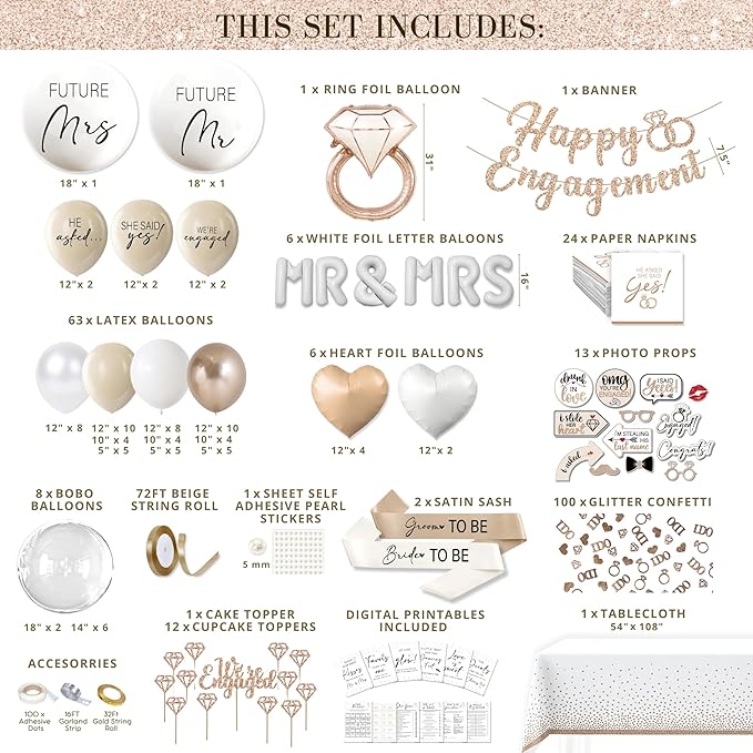 261 Pc Premium Engagement Party Decorations Kit – Elegant Mr. & Mrs. Wedding - Image 2