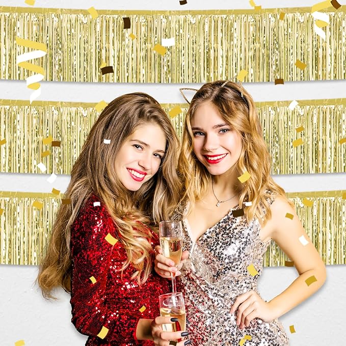 6 Pack 10 Feet Light Gold Foil Fringe Garland Metallic Tinsel Streamers Banner - Image 5