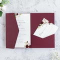 20 PCS Burgundy Tri-fold Laser Cut Wedding Invitation Pockets by FEIYI