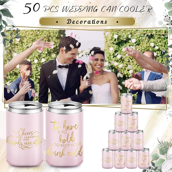 50 Pieces Pink Rose Wedding Can Cooler Bulk Engagement Party Favors - Image 3