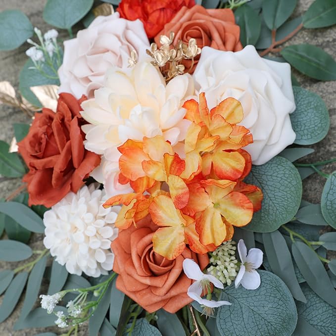 ponatia Wedding Arch Flowers, Artificial Burnt Orange Wedding Flowers - Image 7