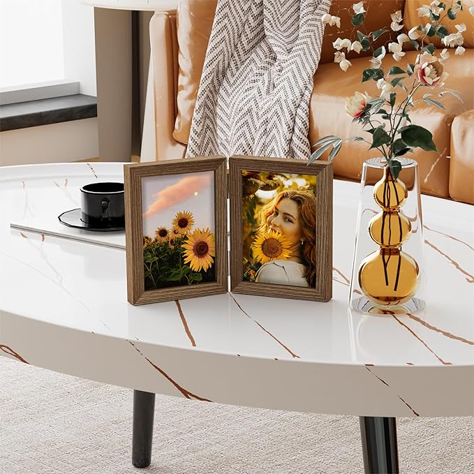 decorUhome Double 5x7 Picture Frame Vertical, Engineered Wood Bifold Photo Frame - Image 2