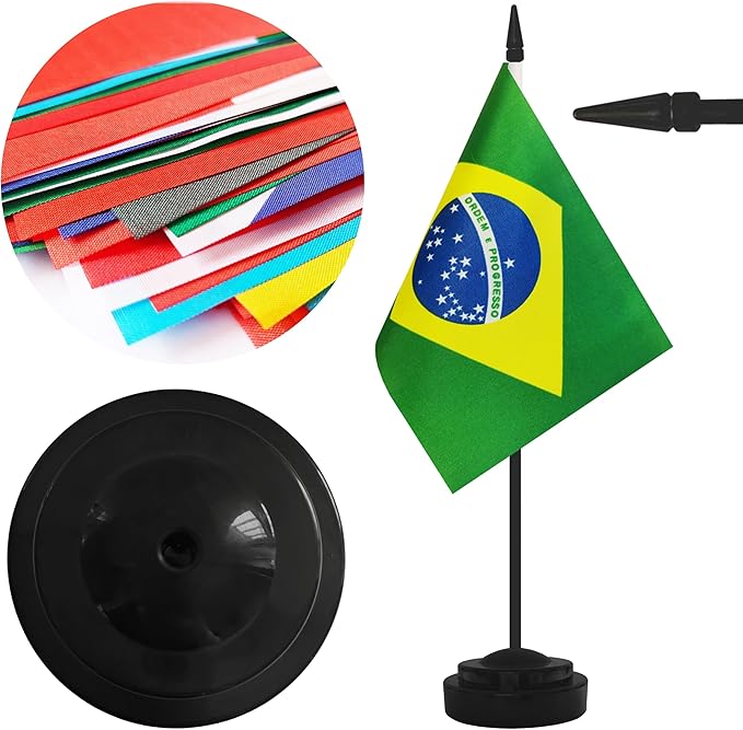 2 Pack Brazil Desk Flag Set, Brazilian Desktop Small Miniature Table Office Flag - Image 3