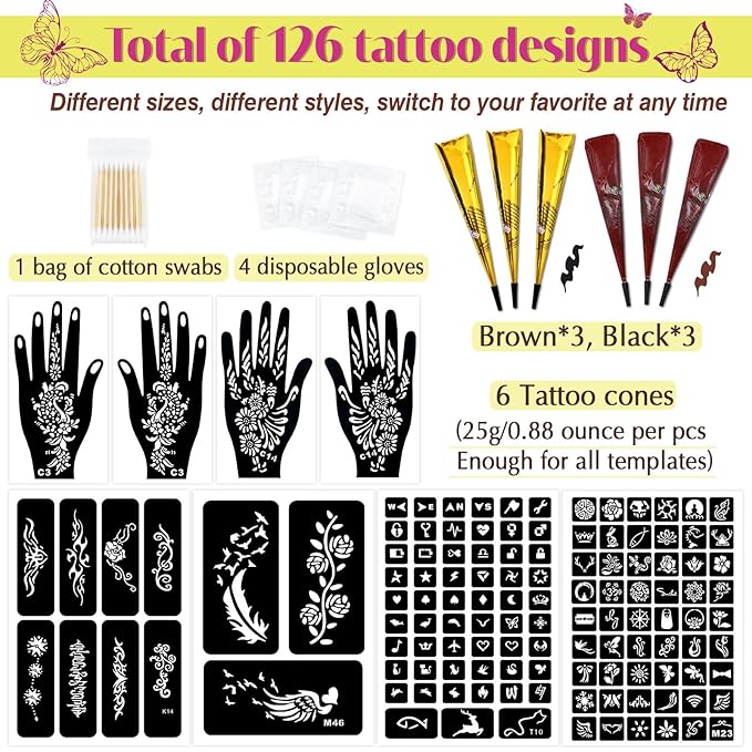 126 PCS Temporary Tattoos Stencils Kit, Temporary Tattoos Kit - Image 2