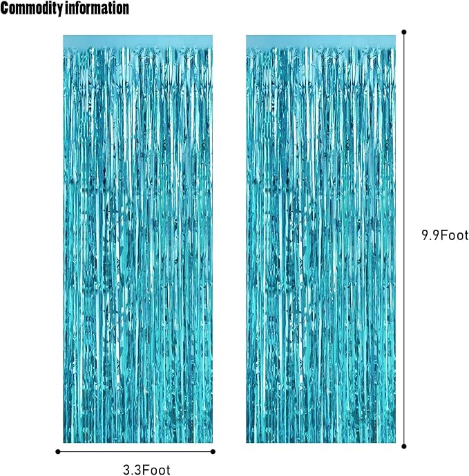 CANREVEL 2 Pack 3.3x8.2 Feet Light Blue Foil Fringe Backdrop Curtains, Tinsel - Image 2