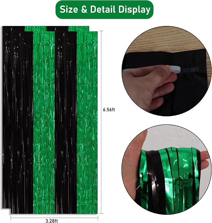 TONIFUL 2Pcs Black Green Door Streamers, Metallic Streamers Green Foil Fringe - Image 2