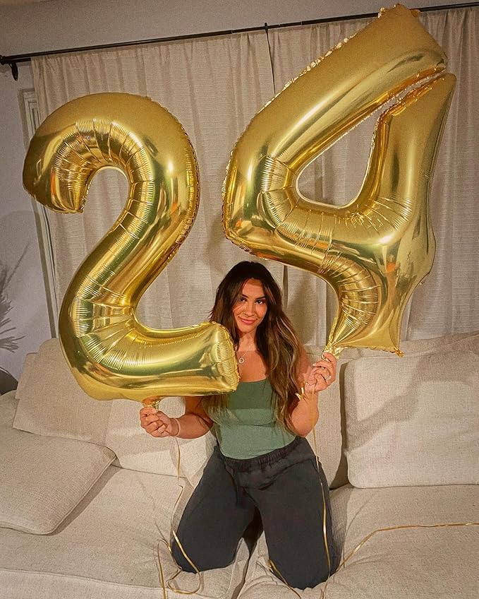 40 Inch Gold Large Number 24 Birthday Balloon, Giant Number 24 Balloons - Image 4