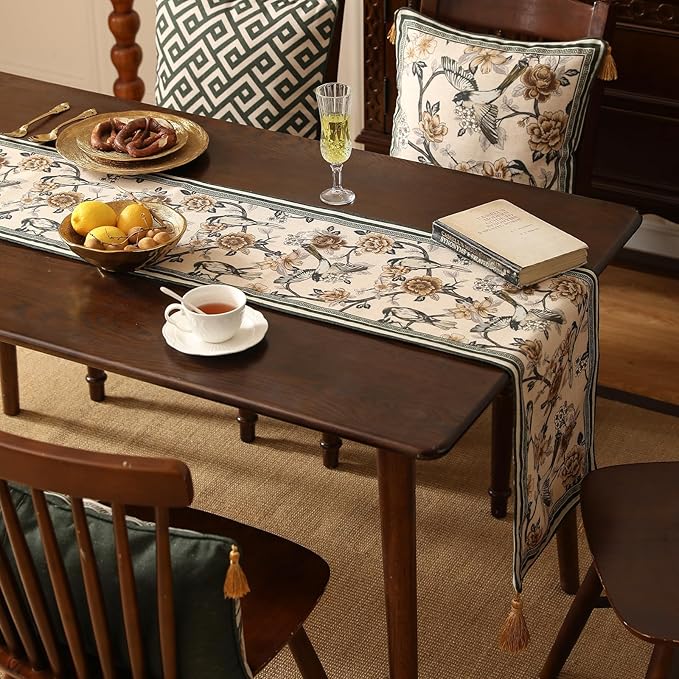ISAENNE Designer Vintage Beige Linen Table Runner 118 Inches Extra Long - Image 7