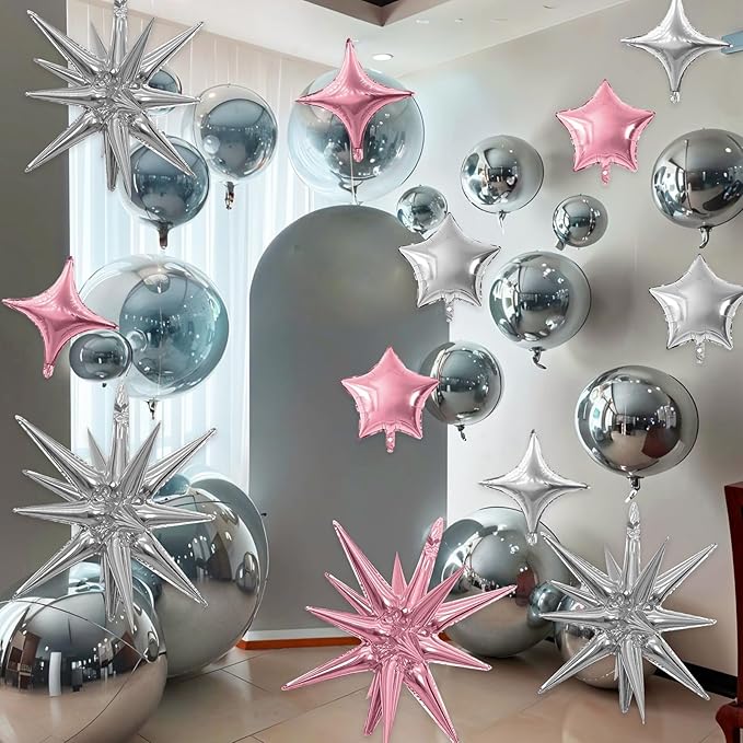 Pink Silver Star Balloon - Image 4