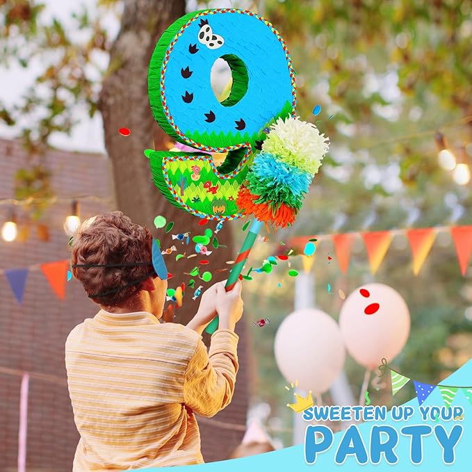 Number 9 Pinata for Birthday Party Decorations, Jungle Dinosaur Piñata Games Toy - Image 3