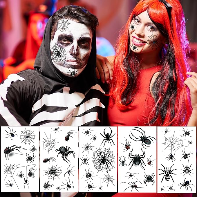80+ PCS Halloween Spider Web Temporary Tattoos Halloween Makeup Kit - Image 5