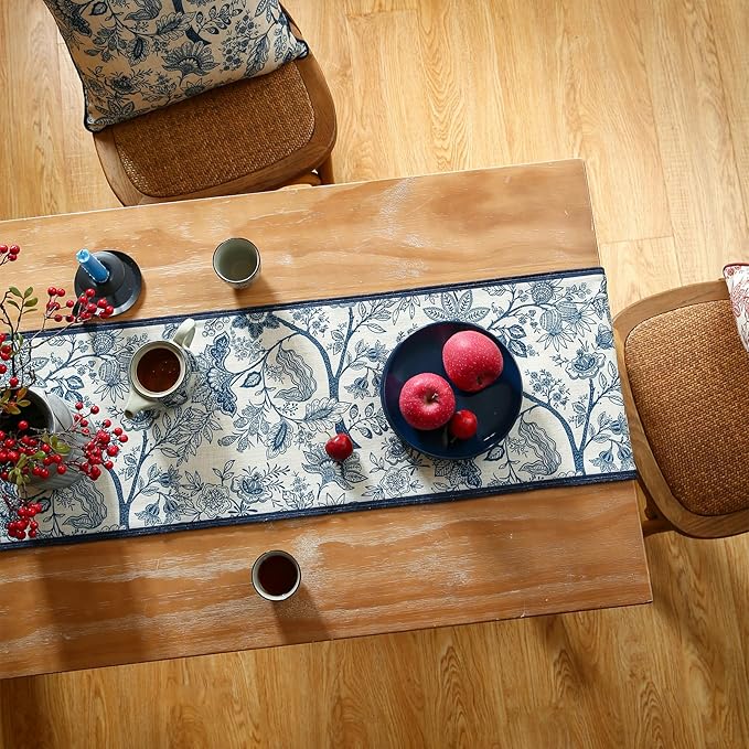 ISAENNE Designer Chinoiserie Elegant Linen Table Runner 71 Inches Long - Image 7