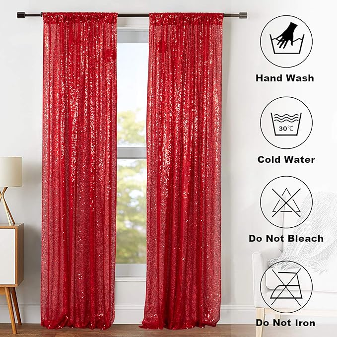 ShinyBeauty Red Sequin Curtains 8 Panels, 2FTx8FT - Image 7