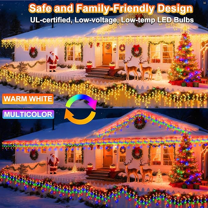 KNONEW Christmas Lights Outdoor Color Changing 400 LED 33ft 11 Modes Curtain - Image 3