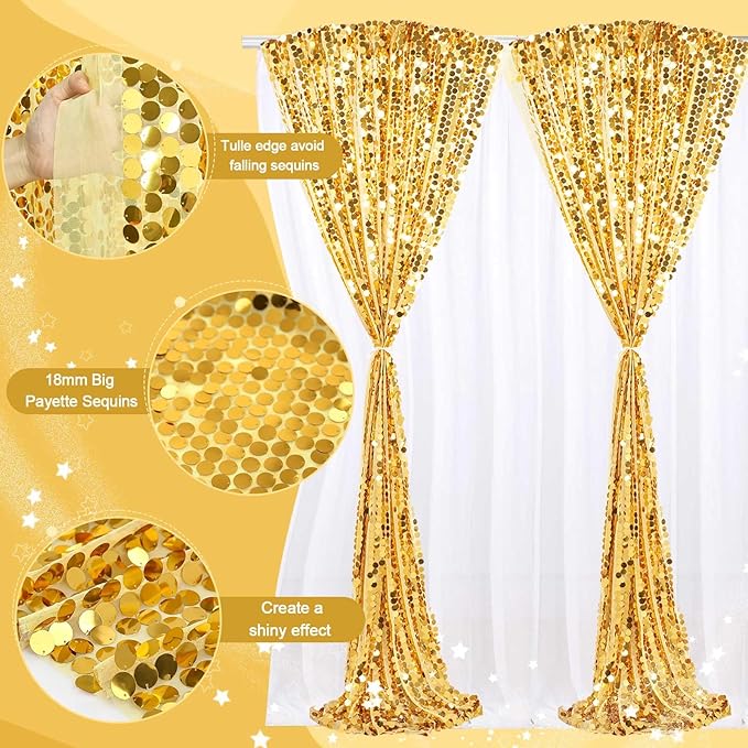 Gold Big Payette Sequin Backdrop 2 Panels 4ftx8ft Sparkly Glitter Backdrop - Image 3