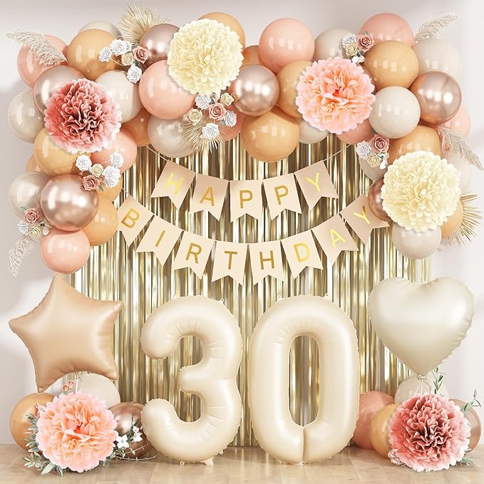 Beige 30th Birthday Decorations by KAINSY