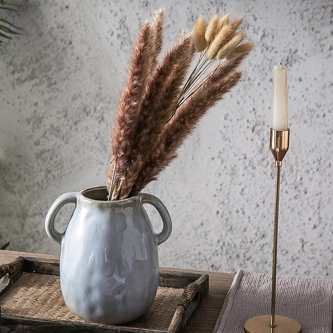 Kimdio Ceramic Vase with 2 Handles, Modern Farmhouse Grey Vase - Image 5