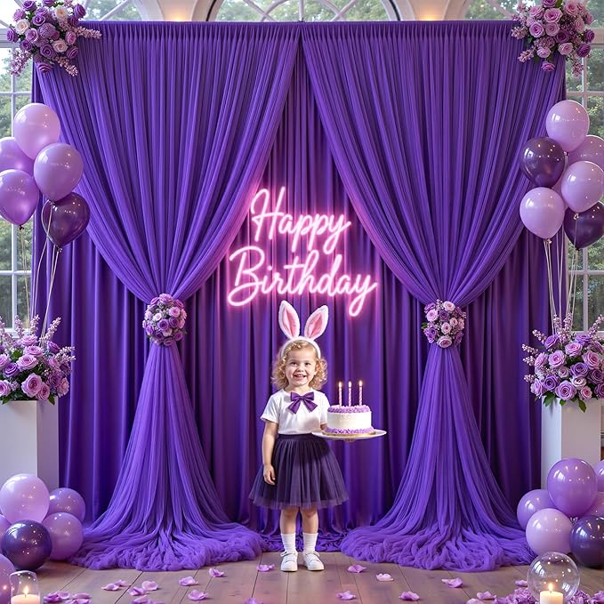 Purple Tulle Backdrop Curtain for Parties Wedding, 5ft x 10ft Wrinkle Free - Image 4