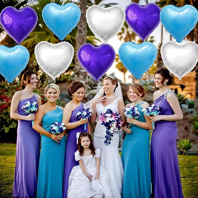 Blue Purple Silver Heart Balloons - Image 4