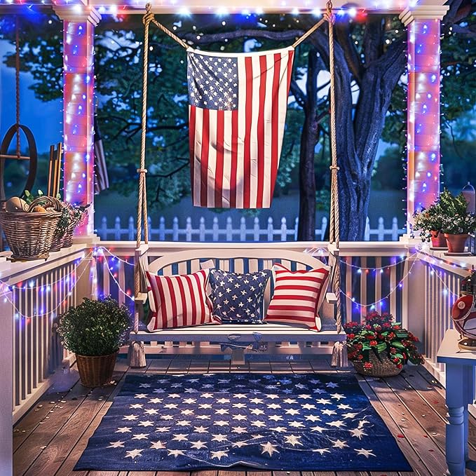 JMEXSUSS 600 LED Red White and Blue Lights Outdoor Plug in, 4th of July - Image 5