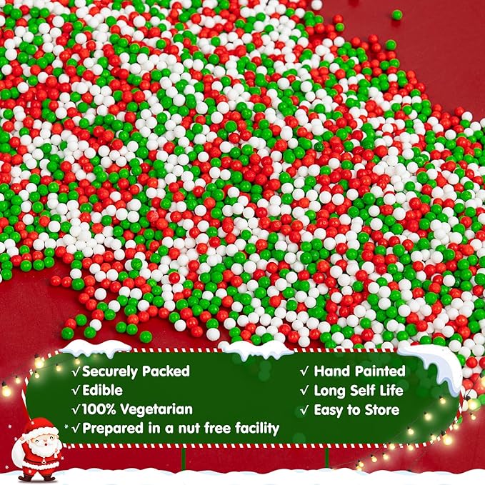 Christmas Nonpareils Sprinkles for Cake Decorating, 130g White Red and Green - Image 6