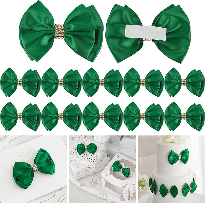 Hunter Green Ribbon Bows 4'' Premade Satin Bow, Gift Bows by LiBongTa