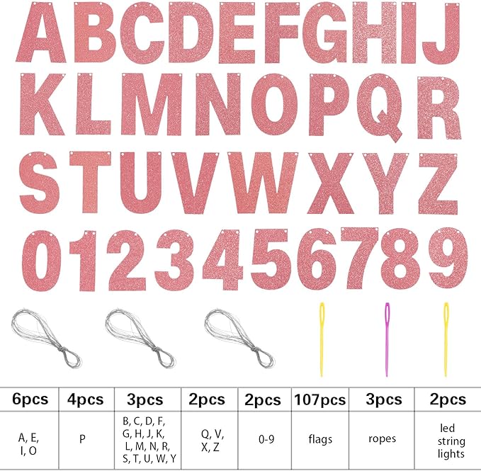 TaoBary 112 Pcs DIY Letter Custom Banner Glitter Customizable Banner Kit - Image 2