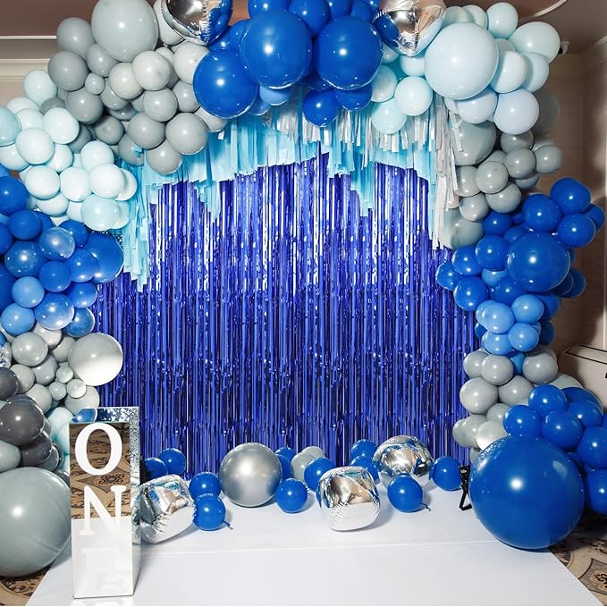 Crosize 4 Pack 3.3 x 9.9 ft Dark Blue Foil Fringe Curtains Party Decorations - Image 5