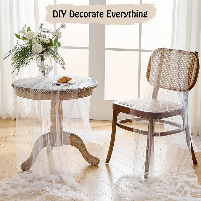 Fanami 6 Pack Pearl Table Runner -10FT Ivory White Boho Tulle Table Runners 120 - Image 8