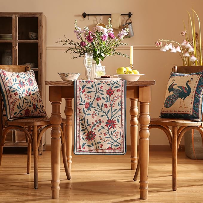 Farmhouse Berry Red Floral Table Runner - Image 3