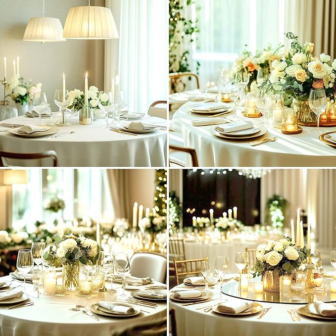 Round Tablecloth 2 Pack 108 Inch Ivory Tablecloths Washable Decorative Linen - Image 4