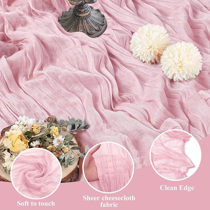 Asee'm 12pcs Cheesecloth Table Runner 120 Inches Blushing Pink Boho Gauze - Image 3