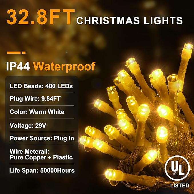 KNONEW Christmas Lights Outdoor Decorations 400 LED 33ft 8 Modes Curtain Fairy - Image 7
