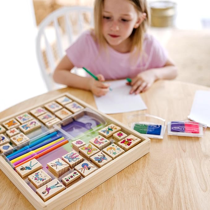 Melissa & Doug Deluxe Wooden Stamp and Coloring Set – Fairy Tale Fairy - Image 7