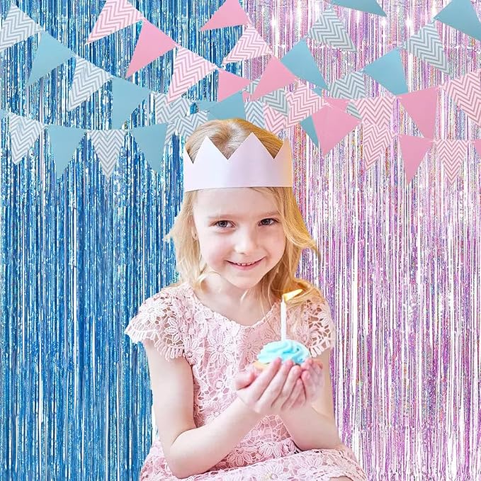 BRAVESHINE Pink Blue Tinsel Foil Fringe Curtains - Image 6