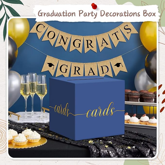 QIKSION Navy Blue Graduation Card Box, Wedding Reception, Baby Shower - Image 5