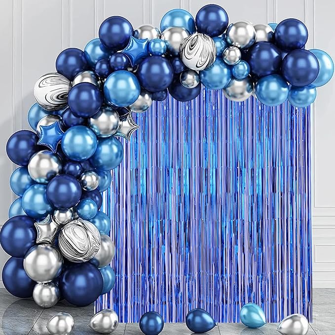2 Pack Blue Foil Fringe Backdrop Curtains, Tinsel Streamers Party Decorations - Image 7