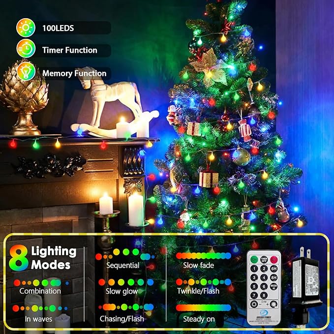 LORRYTE Connectable 100LED Christmas Lights Outdoor Indoor - 43FT Multicolor - Image 6