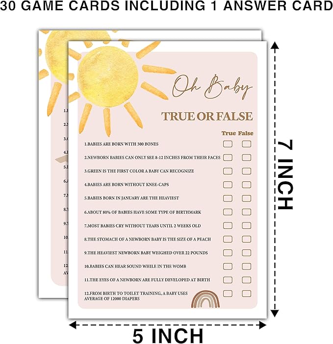 YSTEP Boho Sunshine 30 Oh Baby True or False Game Cards - Image 2