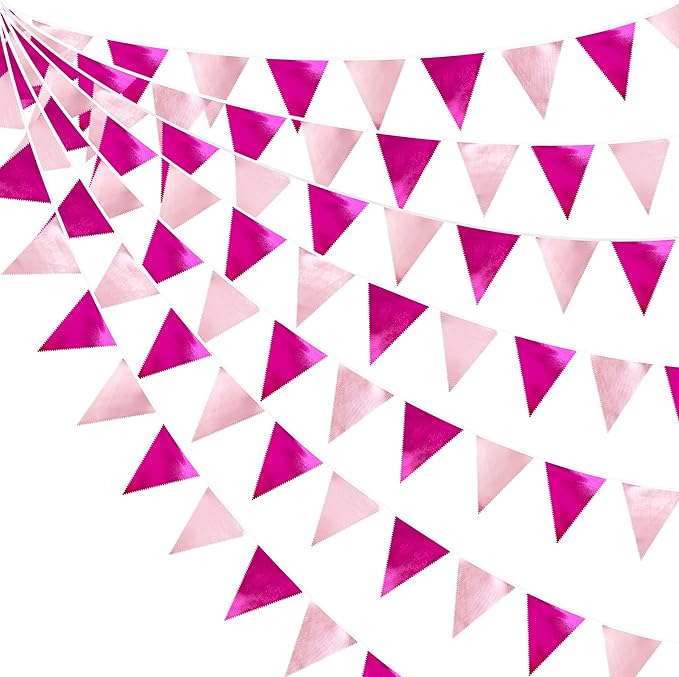 Hot Pink Party Decorations Metallic Fabric Gradient Pink Triangle Pennant by pinkblume