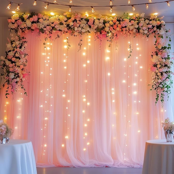Fomcet Peach Tulle Backdrop Curtains - Image 7
