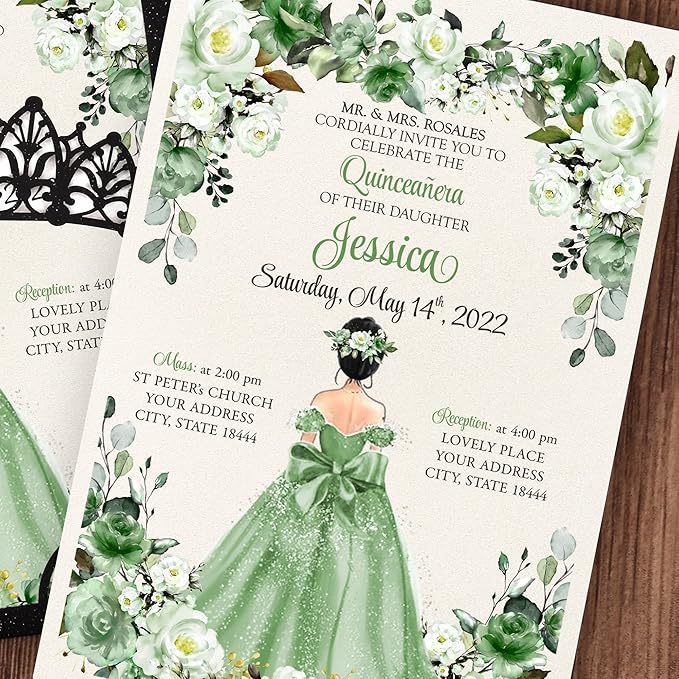 50Pcs Sage Green Crown Invitations - Image 6