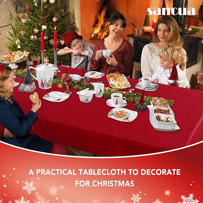 sancua 2 Pack Red Tablecloth 60 x 120 Inch, Rectangle 8 Feet Table Cloth - Image 4