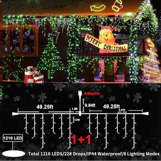 KNONEW 99ft 1216 LED Christmas Lights Outdoor Decorations - Image 6