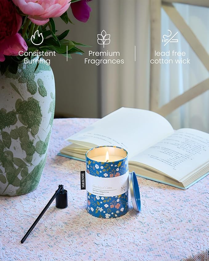 M&SENSE Sea Island Cotton Scented Candle, Medium Jar Candle 11.3oz Natural Soy - Image 4