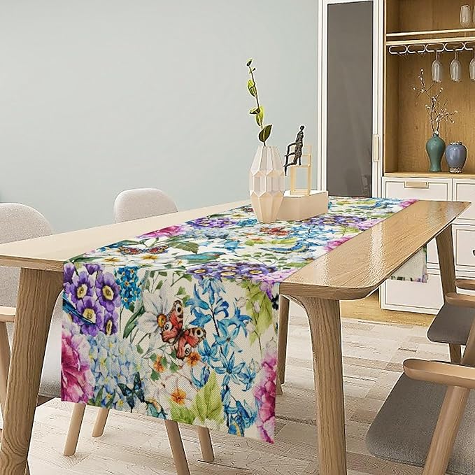 Brown Bird Floral Table Runner Spring Flower Kitchen Table Decoration Suitable - Image 3