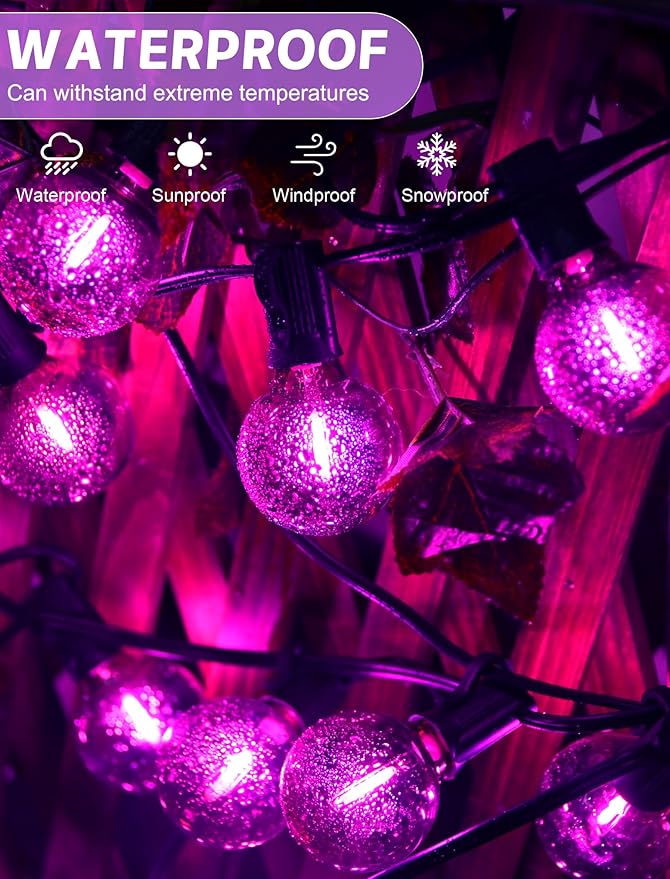 SUNSGNE G40 LED Purple Lights Outdoor, 25 Feet Halloween Purple String Lights - Image 4