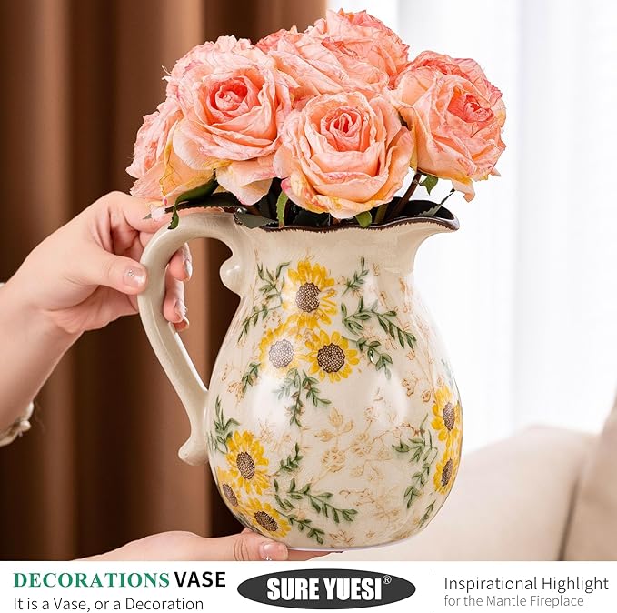 Sunflower Vintage Ceramic Yellow Floral Vase - Image 2