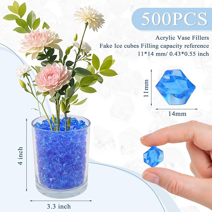 YATOJUZI 500pcs Fake Ice Cubes Blue Acrylic Crushed Rocks Vase Fillers Plastic - Image 2
